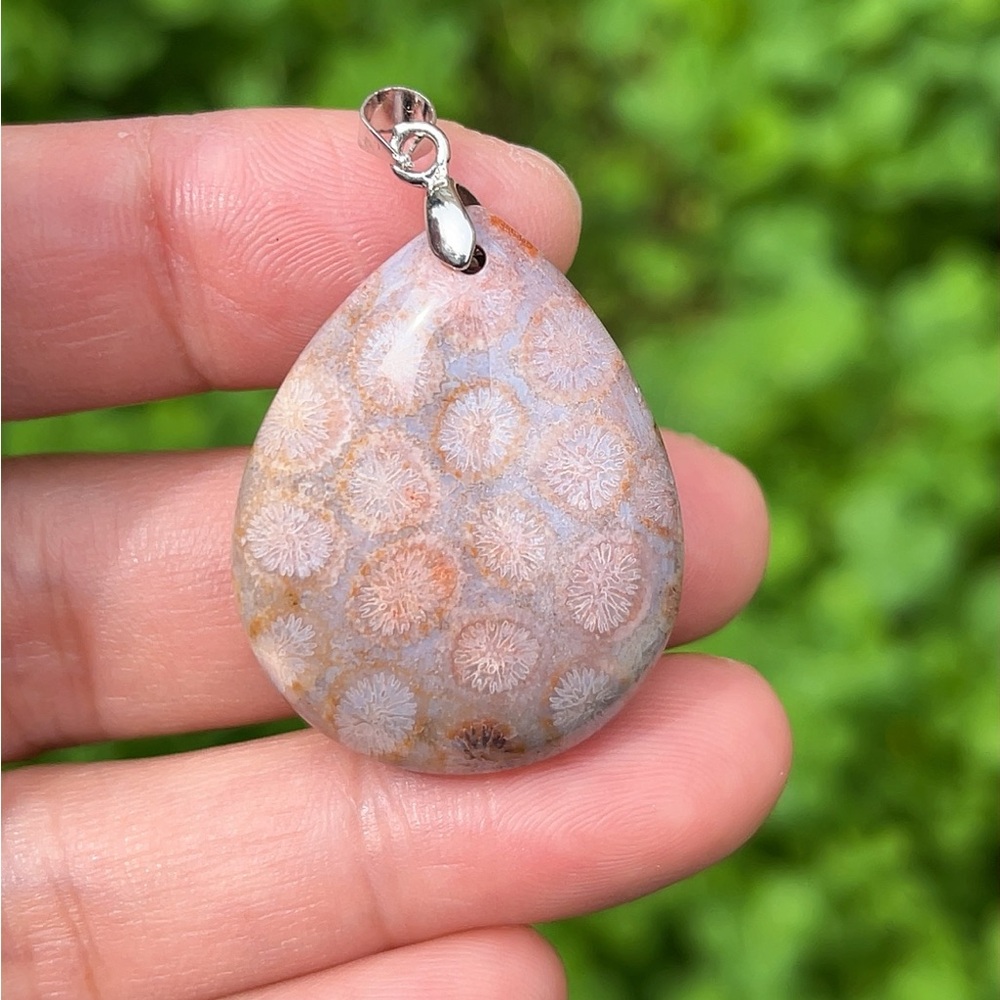 Sterling silver purple pink coral jade pendant